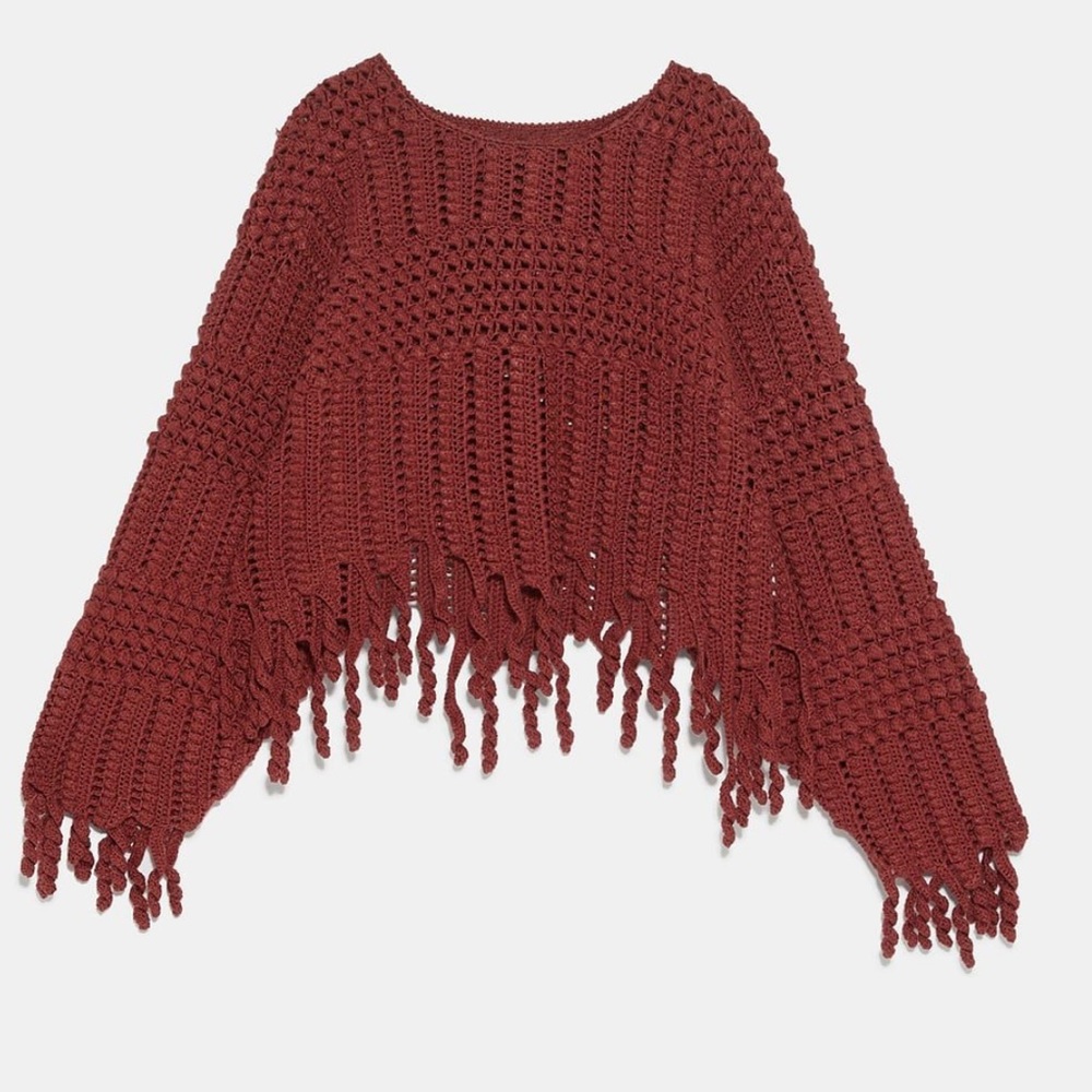 Zara - Dark Red crochet cropped sweater
